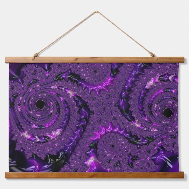 Funky Bold Boho Purple Digital Abstract Fractal Hanging Tapestry (Front)