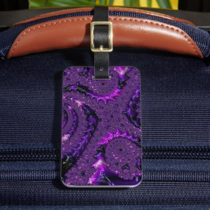 Funky Bold Boho Purple Digital Abstract Fractal Luggage Tag