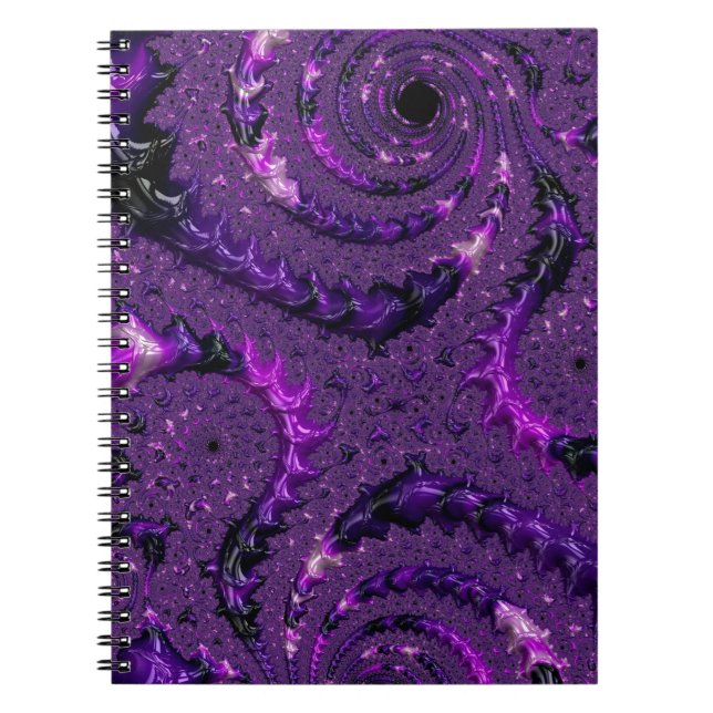 Funky Bold Boho Purple Digital Abstract Fractal Notebook (Front)