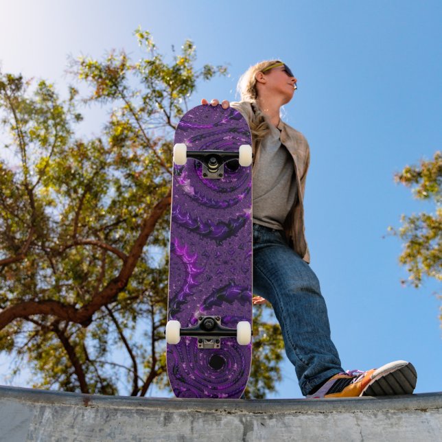 Funky Bold Boho Purple Digital Abstract Fractal Skateboard (Outdoor 1)