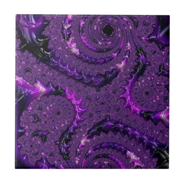 Funky Bold Boho Purple Digital Abstract Fractal Tile (Front)