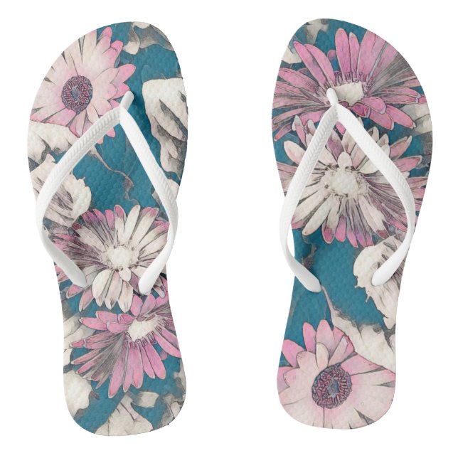 Funky bold floral in pink and teal  thongs (Footbed)