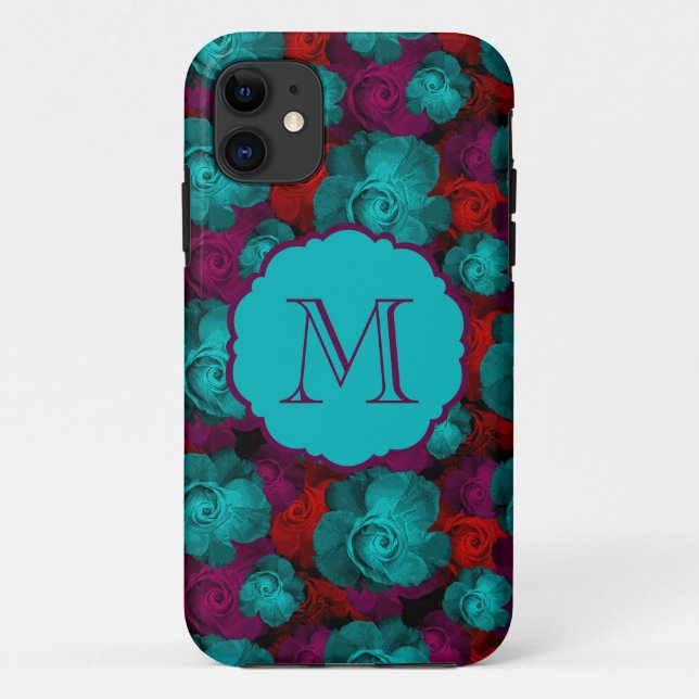 Funky Bold Roses Pattern Monogram Case-Mate iPhone Case (Back)