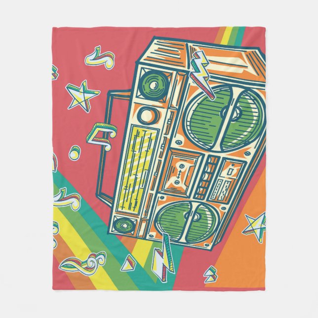 Funky Boom Box Colourful Design Fleece Blanket (Front)