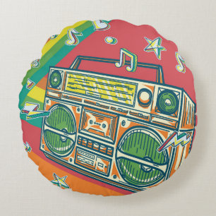 Funky Boom Box Colourful Design Round Cushion