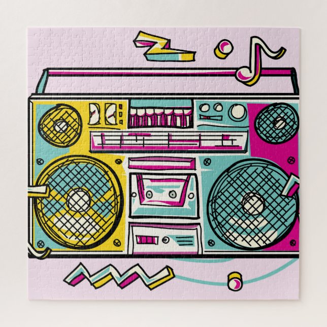 Funky Boombox Colourful Drawn Design Jigsaw Puzzle (Vertical)
