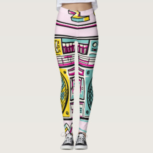 Funky Boombox Colourful Drawn Design Leggings