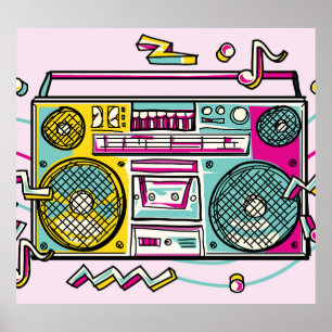 Funky Boombox Colourful Drawn Design Poster