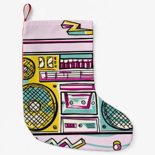 Funky Boombox Colourful Drawn Design Small Christmas Stocking