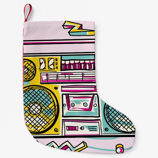 Funky Boombox Colourful Drawn Design Small Christmas Stocking (Front)