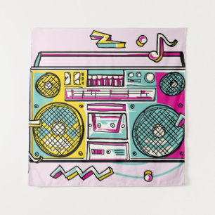 Funky Boombox Colourful Drawn Design Tapestry