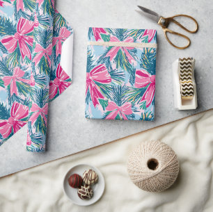 Funky Bow Pink Christmas Bow Pattern Wrapping Paper