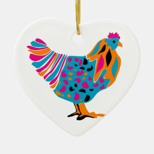 Funky Bright Chicken Ceramic Ornament