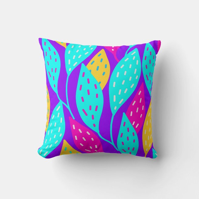 Funky Bright Neon Leaves Floral Pattern  Cushion (Front)