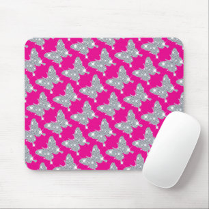 Funky Bright Pink Faux Diamond Butterfly Patterned Mouse Pad