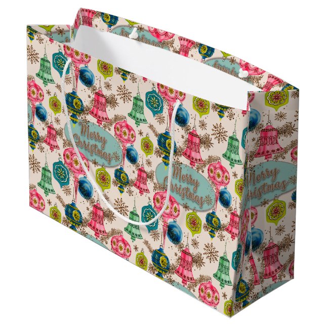Funky Bright Retro Christmas Large Gift Bag (Back Angled)