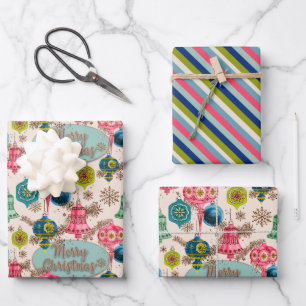 Funky Bright Retro Christmas Wrapping Paper Sheet