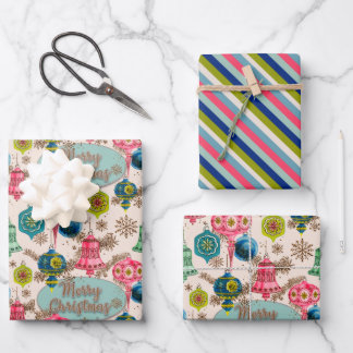 Funky Bright Retro Christmas Wrapping Paper Sheet