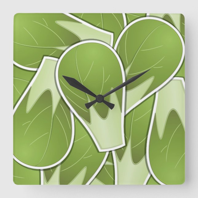Funky brussel sprout square wall clock (Front)