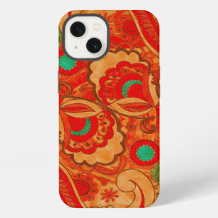 Funky Burnt Orange Red Turquoise Vintage Paisley iPhone 13 Case