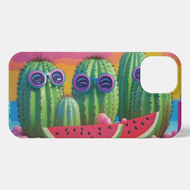 Funky Cacti with Sunglasses, Watermelon, and Candy iPhone Case (Back Horizontal)