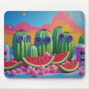 Funky Cacti with Sunglasses, Watermelon, and Candy Mouse Pad