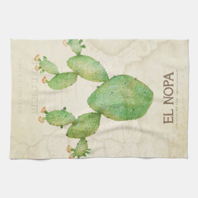 Funky cactus print watercolour tea towel (Horizontal)