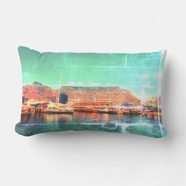 Funky Cape Town Harbour Table Mountain Throw Pillo Lumbar Cushion (Front)