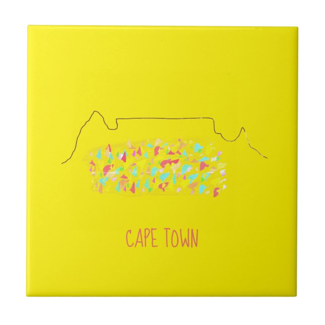 Funky Cape Town ZA Table Mountain Colourful Ceramic Tile (Front)