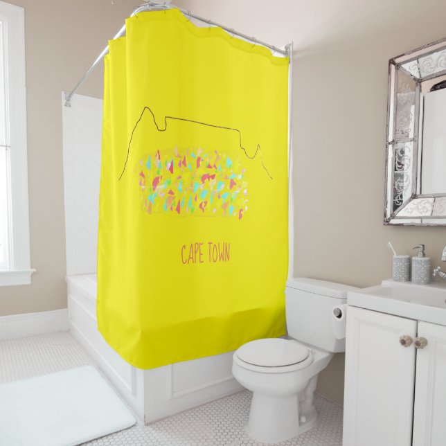 Funky Cape Town ZA Table Mountain Colourful Shower Curtain (In Situ)