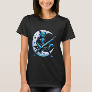 Funky Cat Playing Guitar Moon, Rock And Roll Band, T-Shirt