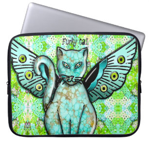 Funky Cats - Aqua - Personalised Laptop Sleeve