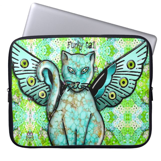 Funky Cats - Aqua - Personalised Laptop Sleeve (Front)