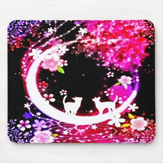 Funky Cats in Moon Garden Mouse Pad (Front)