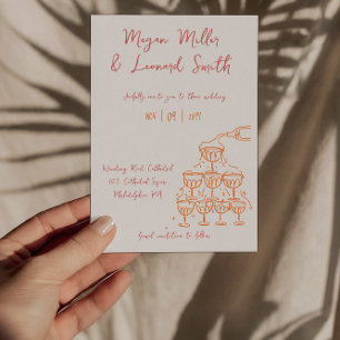 Funky champagne tower save the date wedding invitation