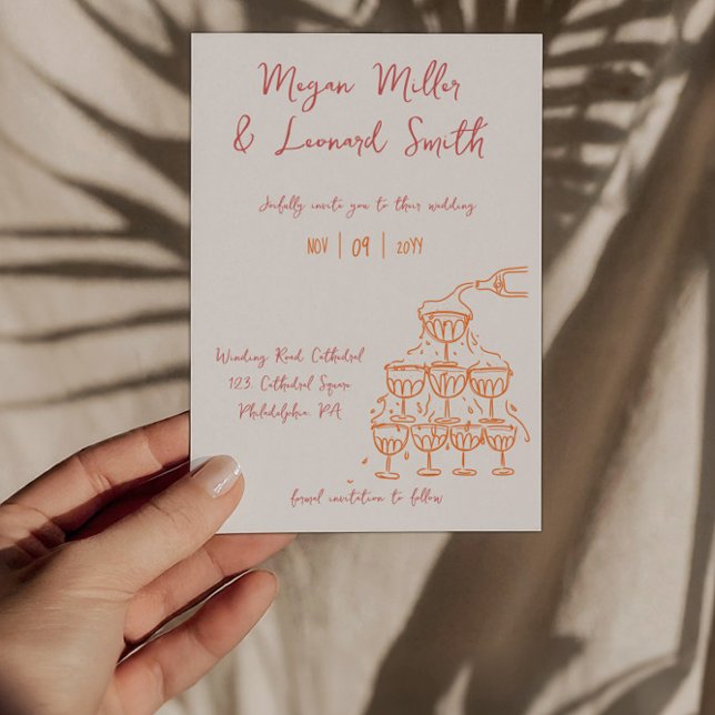 Funky champagne tower save the date wedding invitation (Creator Uploaded)