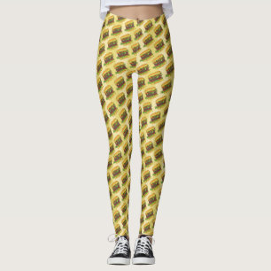 Funky Cheeseburger Striped Fast Food Burger Print Leggings