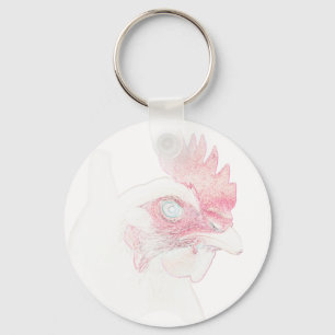 Funky Chicken Hen Rooster Head Key Ring