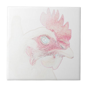 Funky Chicken Hen Rooster Head Sketch Ceramic Tile