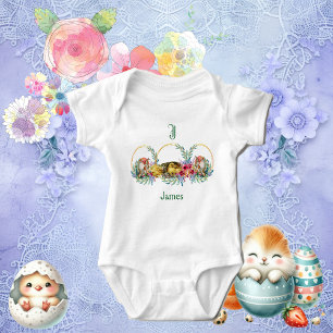 Funky Chicks Easter Bunny Floral Monogram Custom Baby Bodysuit