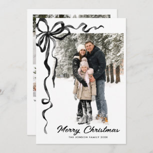 Funky Christmas Boho Black Bow Ribbon 5 Photo Holiday Card