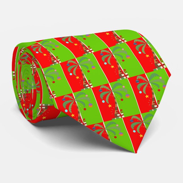 Funky Christmas Palm Tree Tie (Rolled)