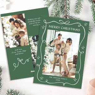 Funky Christmas Sage Green Bow Ribbon 3 Photo Holiday Card