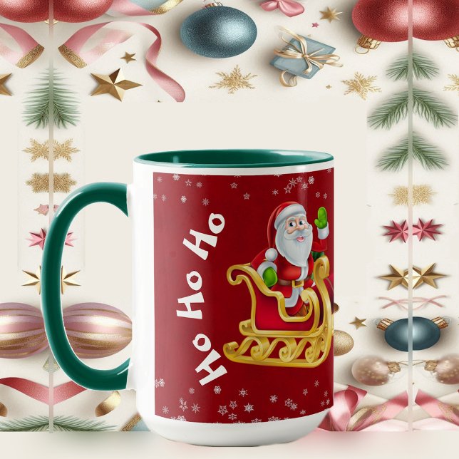 Funky Christmas Santa Reindeer Ho-Ho-Ho Red Green Mug (Funny Christmas Santa Reindeer Sleigh Ho-Ho-Ho Red Mug)