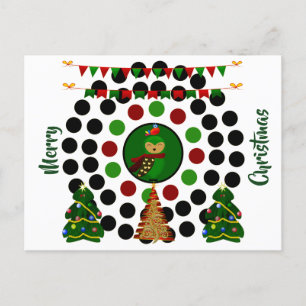 Funky Christmas Tree Owl Polka Dots Holiday Postcard