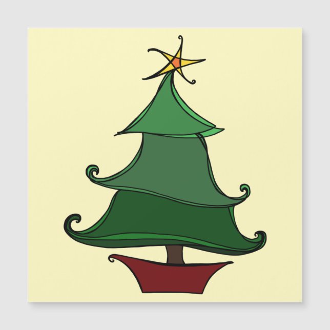 Funky Christmas Tree Sketch Magnetic Card (Front)