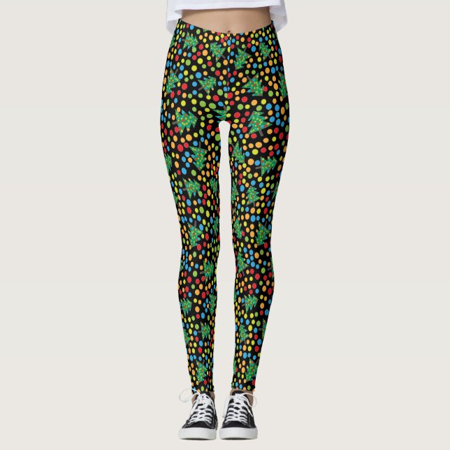 Funky Christmas Trees and Polka Dots Leggings (Front)