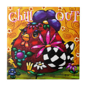 Funky Chunky Floral Chicken Colourful Personalised Ceramic Tile