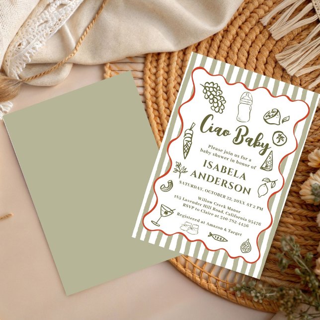 Funky Ciao Baby Hand Drawn Italian Baby Shower  Invitation (Creator Uploaded)