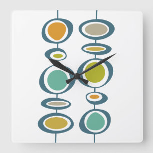Funky Circles Mid Century Modern Colorful Retro Square Wall Clock